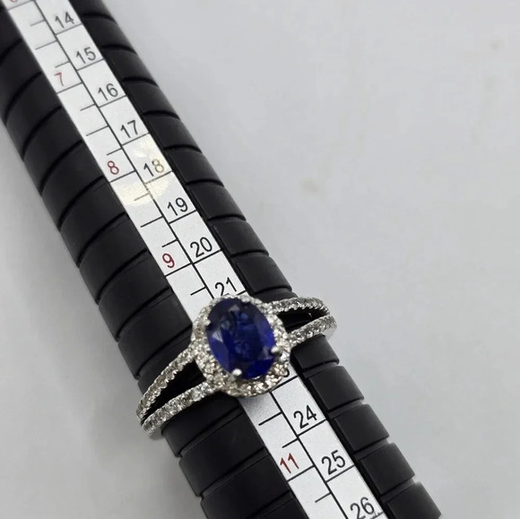 Vintage Silver Simulant Sapphire and CZ Halo Split Ring-Sterling-Simulant-Estate - Picture 9 of 9